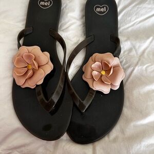 ME Makeover Essentials Black Sandals with Pink Floral Accent
